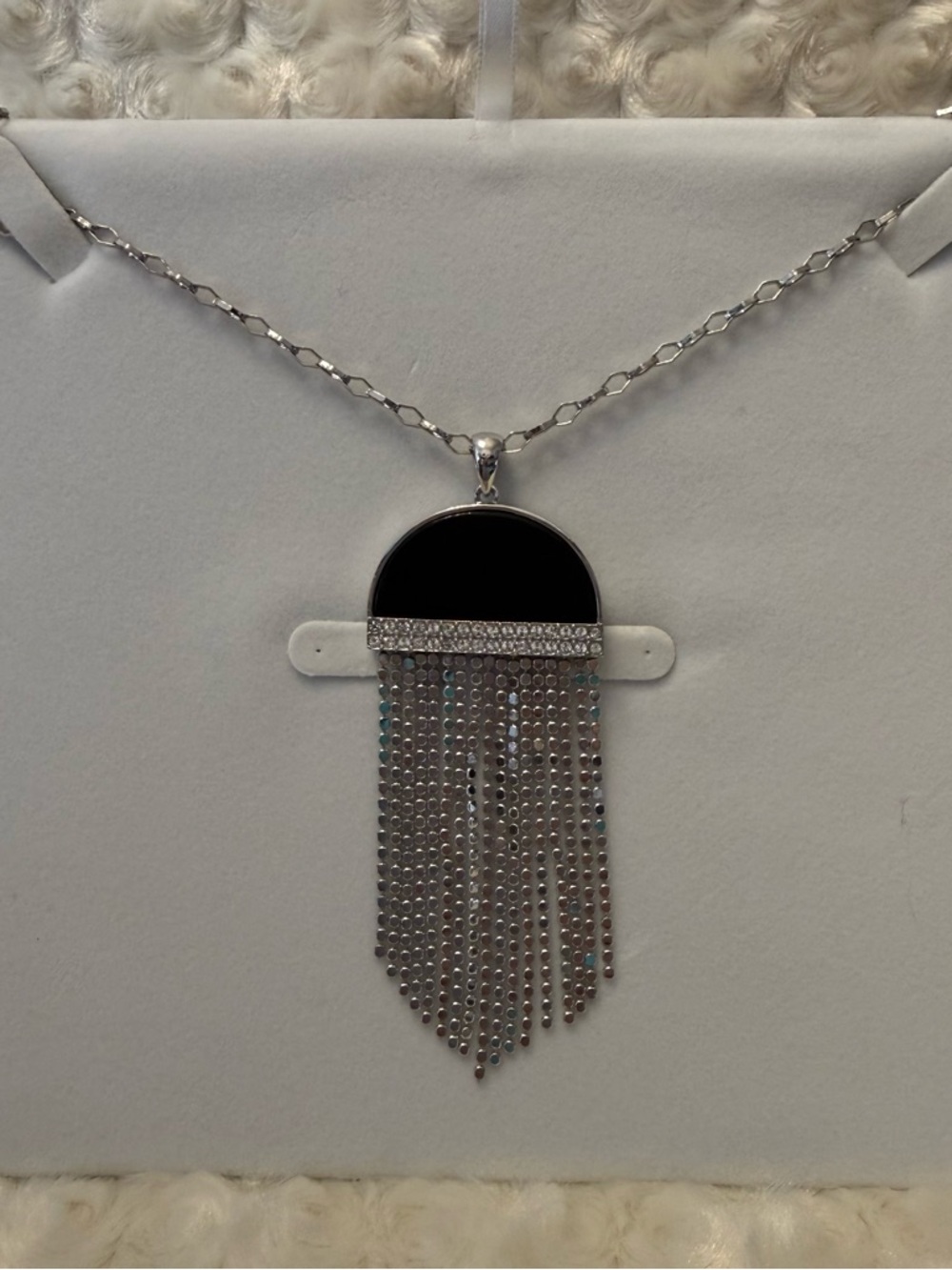 Elegant Black & Silver Fringe Pendant Necklace